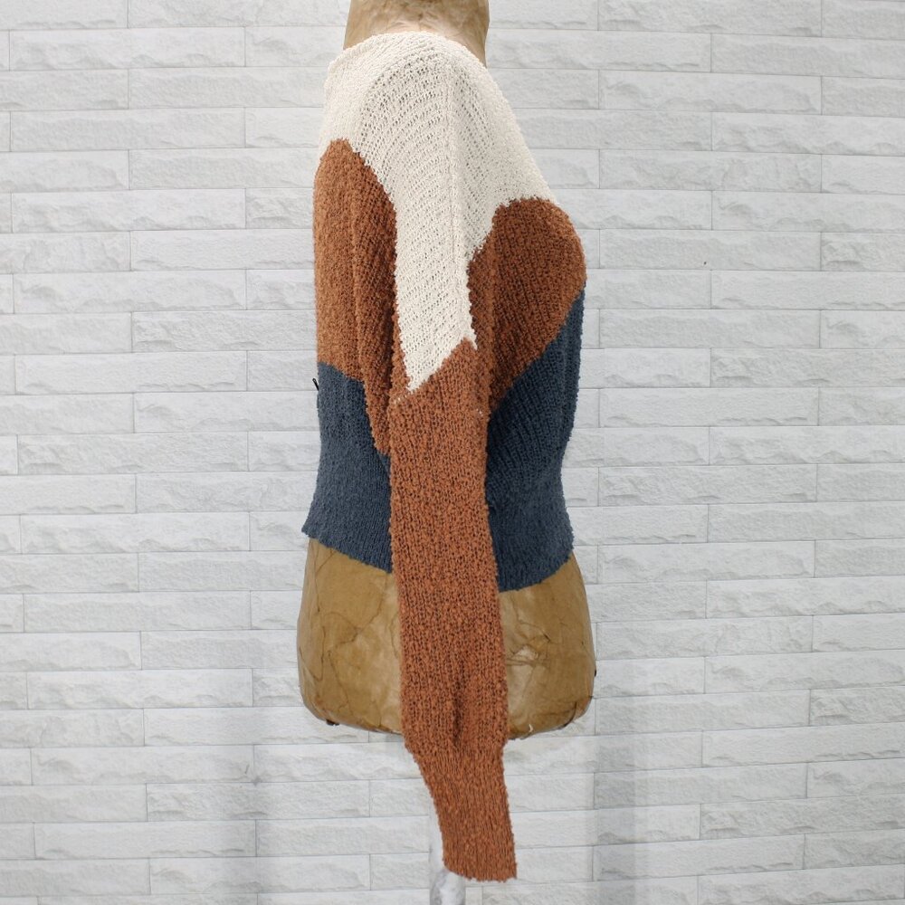 Colorblock Cropped Knit Sweater - Cream, Blue & Brown - Picture 3 of 15